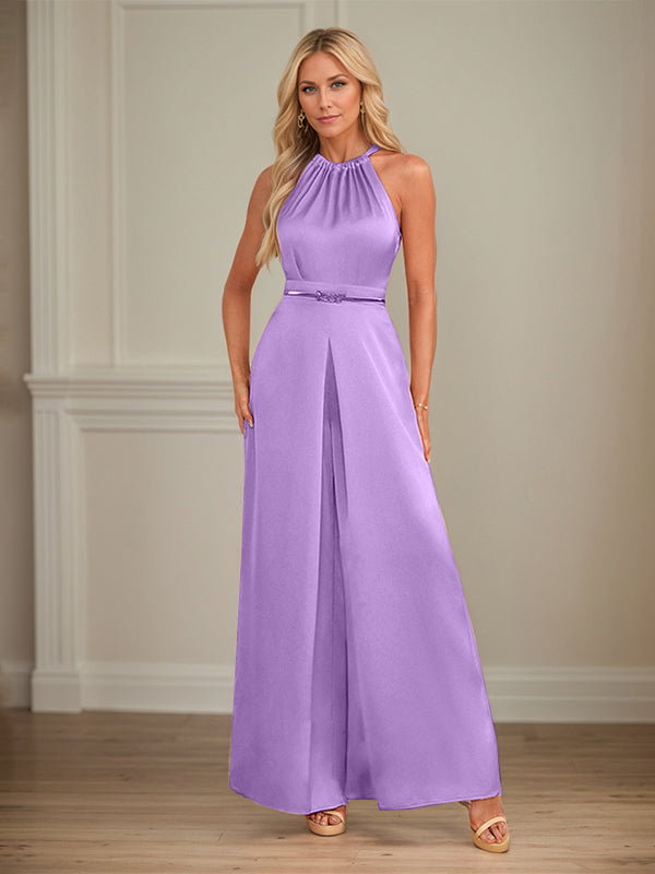 Jumpsuits Halter Floor-Length Satin Wedding Dress