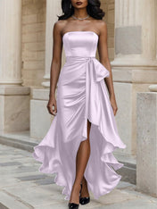 Glamorous Formal Dress Midnight Navy Strapless Satin Gown Midi Dress