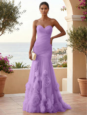 Sweetheart Tulle Pleat Mermaid Evening Dresses with 3D Flower