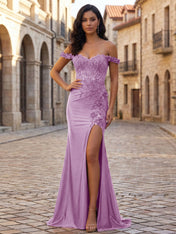 Mermaid Off-The-Shoulder Floral Corset Long Prom Dress with Slit