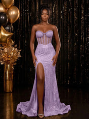 Strapless Sequin-Embellished Mermaid Prom Dress