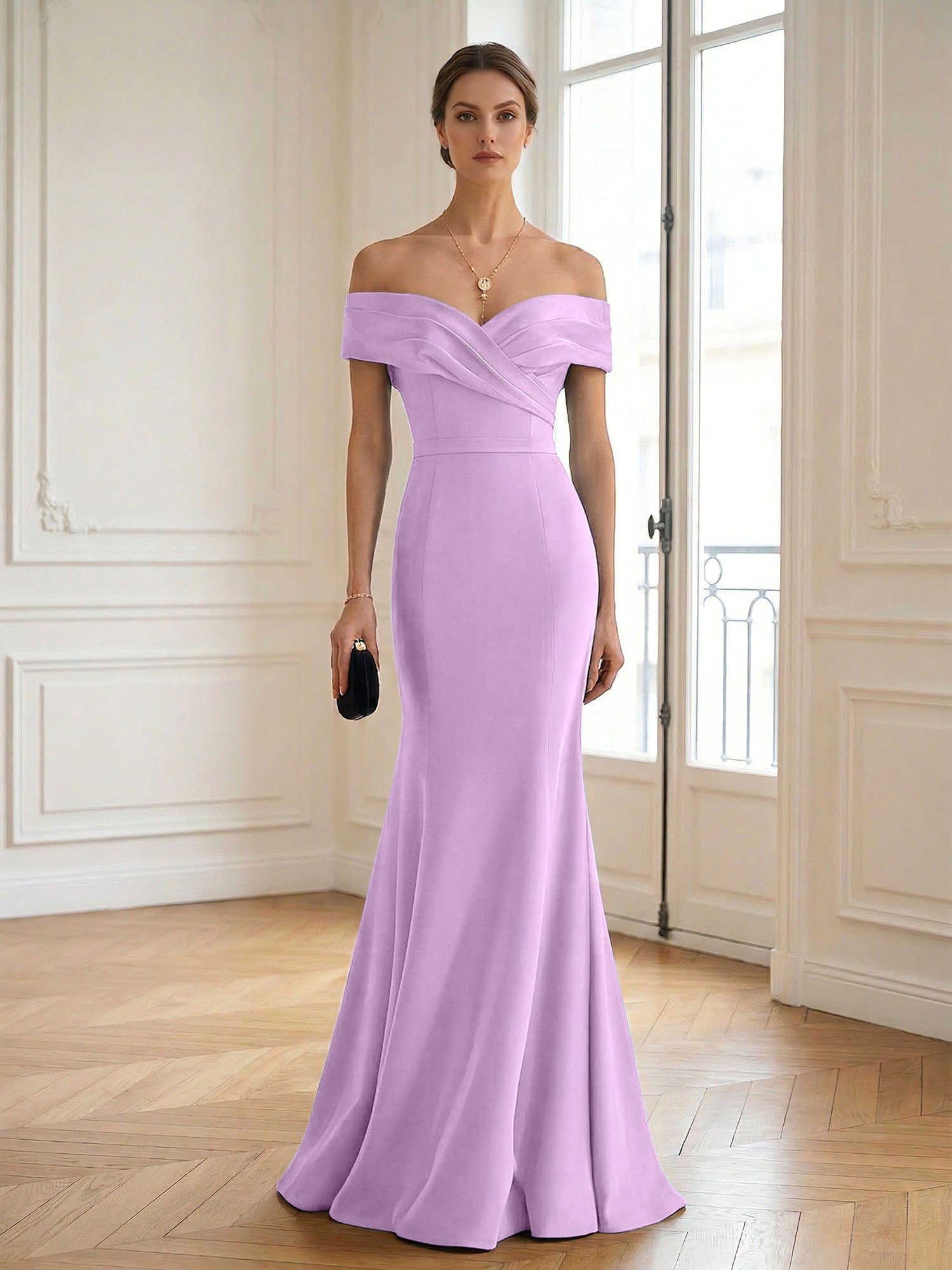 Formal Wedding Guest Dress Navy Off Shoulder Maxi Mermaid Dress