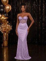 Strapless Sequin-Accented Mermaid Prom Dress with High Slit