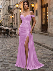 Emerald Green Beaded Corset Satin Long Prom Dress