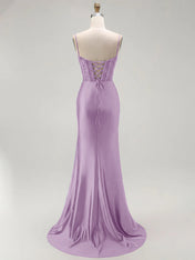 Sparkly Satin Mermaid Long Corset Prom Dress with Beading