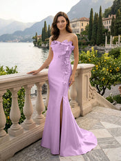 Pink Sweetheart Neckline 3D Flower Embellished Mermaid Evening Gown Maxi Dress