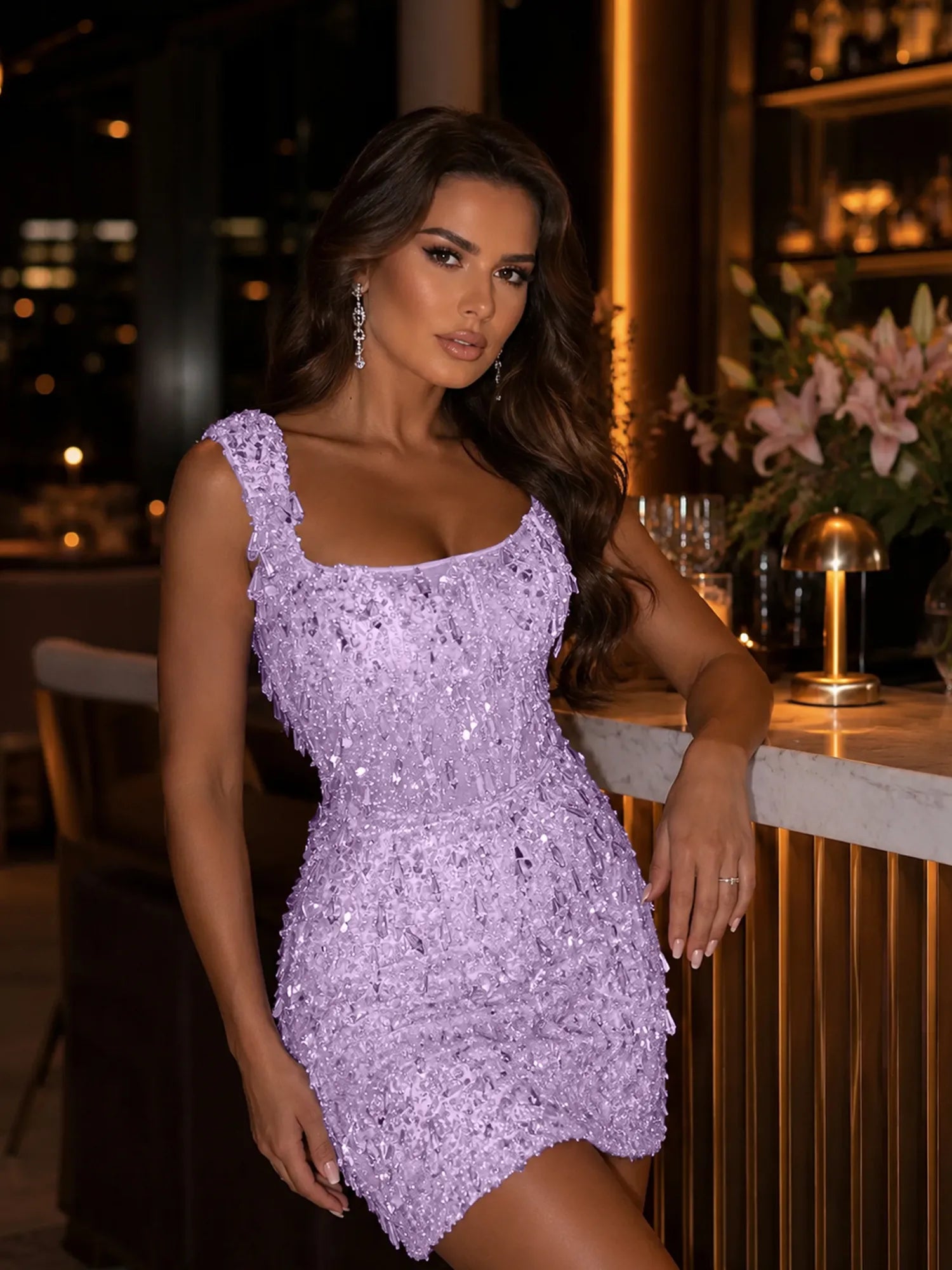 Square-Neck Hand-Beaded Short Homecoming Dress