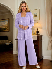 Chiffon Mother of the Bride Pantsuits with Jacket & Sequins