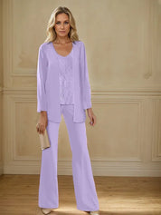 Tailleur-pantalon en mousseline avec veste pour mère de la mariée 
