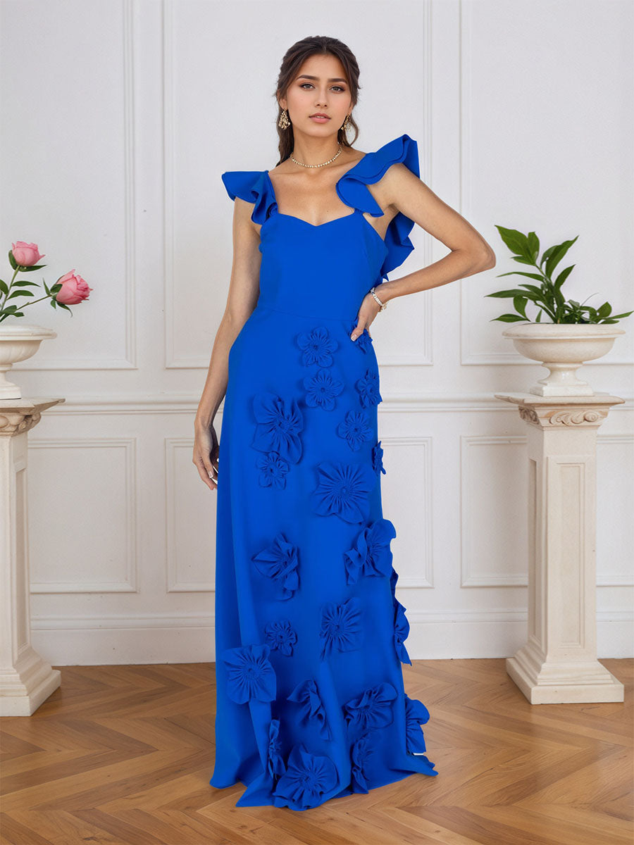 Lilac 3D Floral Sheath Formal Gown with Ruffle Sleeves