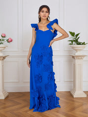 Lilac 3D Floral Sheath Formal Gown with Ruffle Sleeves