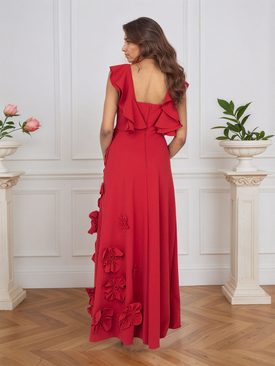 Lilac 3D Floral Sheath Formal Gown with Ruffle Sleeves