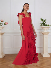 Lilac 3D Floral Sheath Formal Gown with Ruffle Sleeves