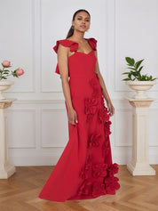 Lilac 3D Floral Sheath Formal Gown with Ruffle Sleeves