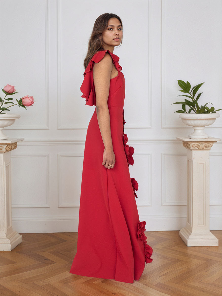 Lilac 3D Floral Sheath Formal Gown with Ruffle Sleeves