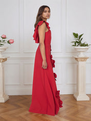 Lilac 3D Floral Sheath Formal Gown with Ruffle Sleeves