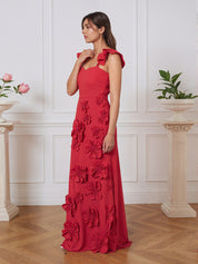 Lilac 3D Floral Sheath Formal Gown with Ruffle Sleeves