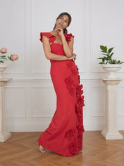 Lilac 3D Floral Sheath Formal Gown with Ruffle Sleeves