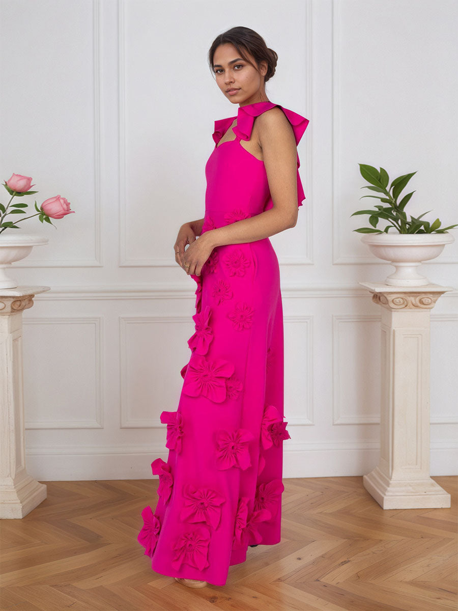 Lilac 3D Floral Sheath Formal Gown with Ruffle Sleeves