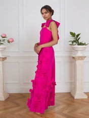 Lilac 3D Floral Sheath Formal Gown with Ruffle Sleeves