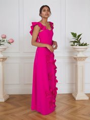 Lilac 3D Floral Sheath Formal Gown with Ruffle Sleeves