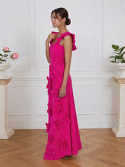 Lilac 3D Floral Sheath Formal Gown with Ruffle Sleeves