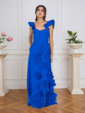 Lilac 3D Floral Sheath Formal Gown with Ruffle Sleeves