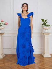 Lilac 3D Floral Sheath Formal Gown with Ruffle Sleeves