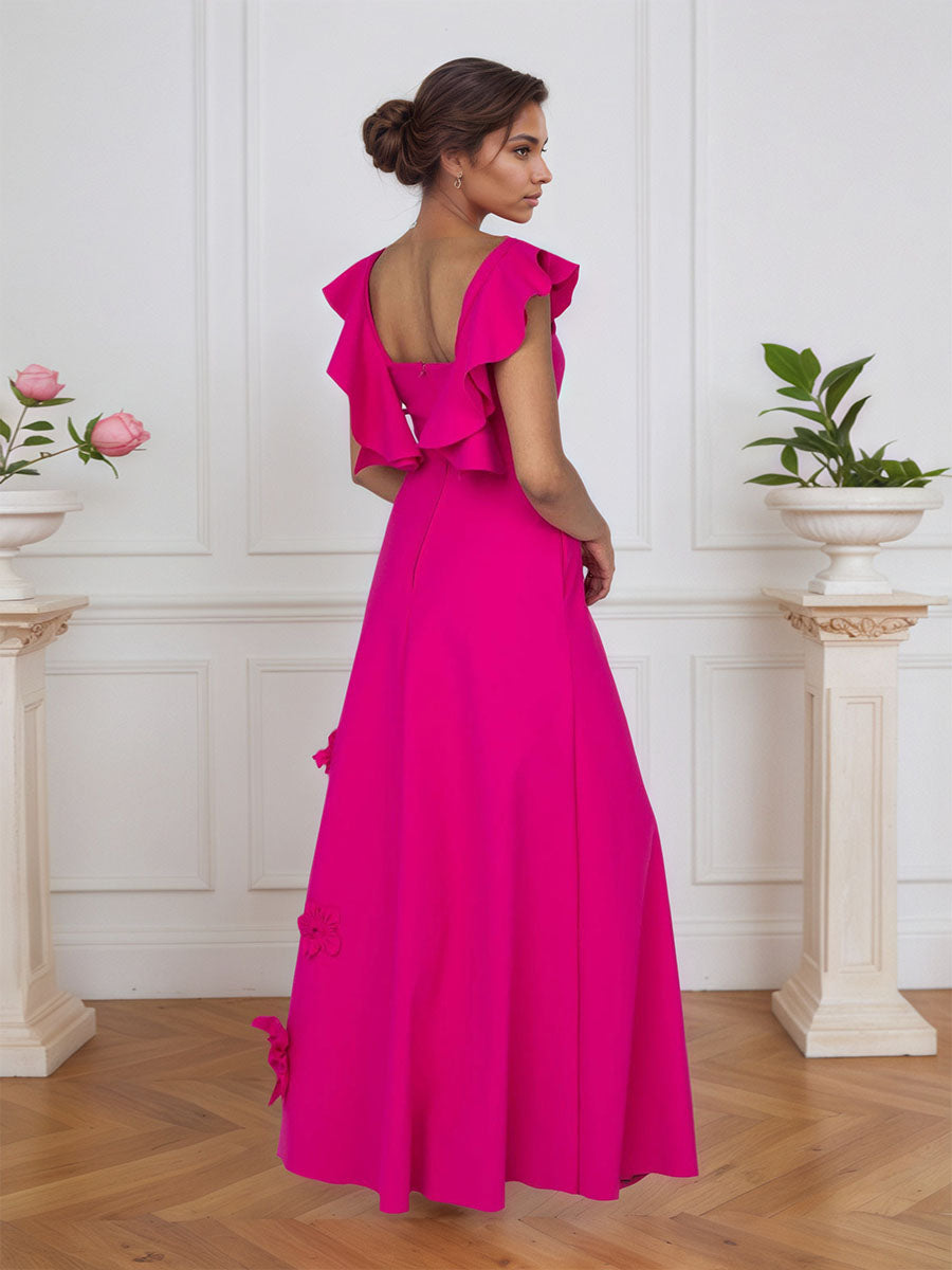 Lilac 3D Floral Sheath Formal Gown with Ruffle Sleeves