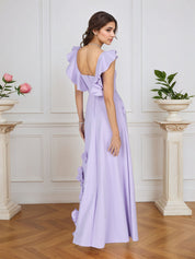 Lilac 3D Floral Sheath Formal Gown with Ruffle Sleeves