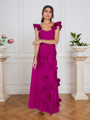 Lilac 3D Floral Sheath Formal Gown with Ruffle Sleeves