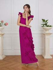 Lilac 3D Floral Sheath Formal Gown with Ruffle Sleeves