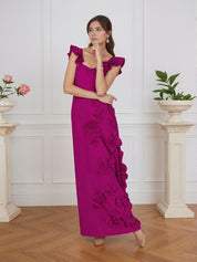 Lilac 3D Floral Sheath Formal Gown with Ruffle Sleeves