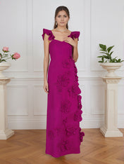 Lilac 3D Floral Sheath Formal Gown with Ruffle Sleeves