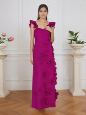 Lilac 3D Floral Sheath Formal Gown with Ruffle Sleeves