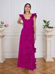 Lilac 3D Floral Sheath Formal Gown with Ruffle Sleeves