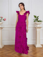 Lilac 3D Floral Sheath Formal Gown with Ruffle Sleeves