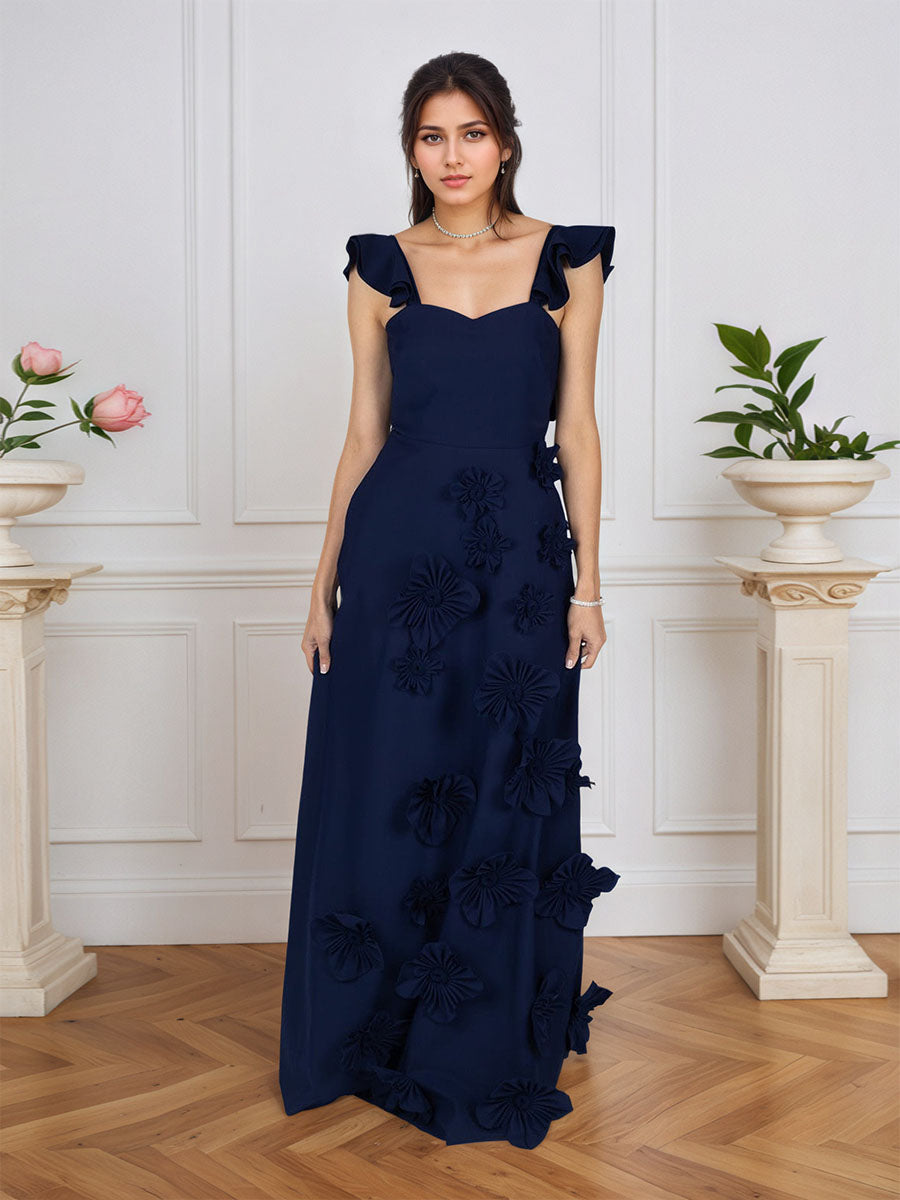 Lilac 3D Floral Sheath Formal Gown with Ruffle Sleeves