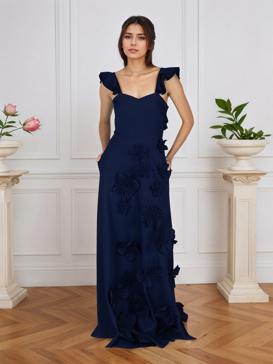 Lilac 3D Floral Sheath Formal Gown with Ruffle Sleeves