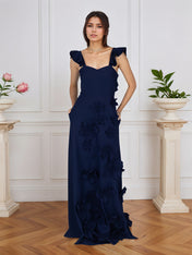 Lilac 3D Floral Sheath Formal Gown with Ruffle Sleeves