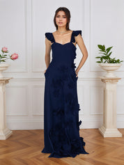 Lilac 3D Floral Sheath Formal Gown with Ruffle Sleeves