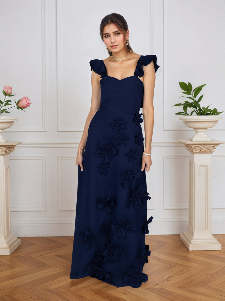 Lilac 3D Floral Sheath Formal Gown with Ruffle Sleeves