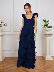 Lilac 3D Floral Sheath Formal Gown with Ruffle Sleeves