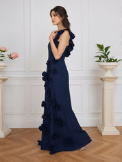 Lilac 3D Floral Sheath Formal Gown with Ruffle Sleeves