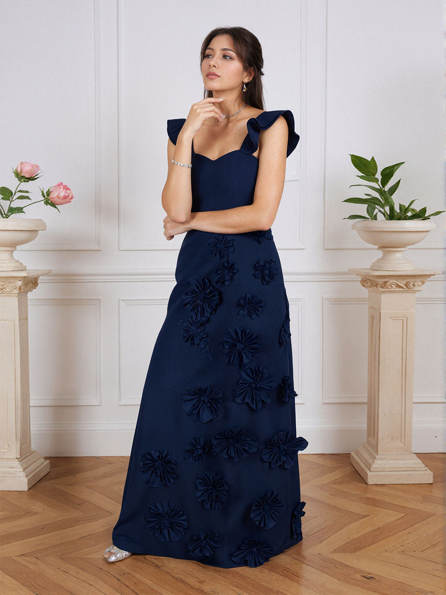 Lilac 3D Floral Sheath Formal Gown with Ruffle Sleeves