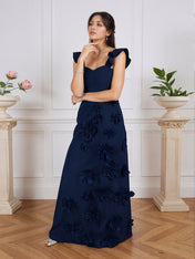 Lilac 3D Floral Sheath Formal Gown with Ruffle Sleeves