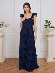 Lilac 3D Floral Sheath Formal Gown with Ruffle Sleeves