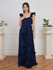 Lilac 3D Floral Sheath Formal Gown with Ruffle Sleeves