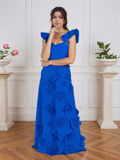 Lilac 3D Floral Sheath Formal Gown with Ruffle Sleeves