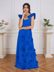 Lilac 3D Floral Sheath Formal Gown with Ruffle Sleeves
